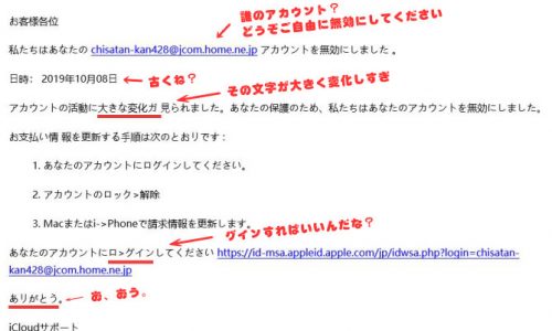Apple サポート からの迷惑詐欺メール